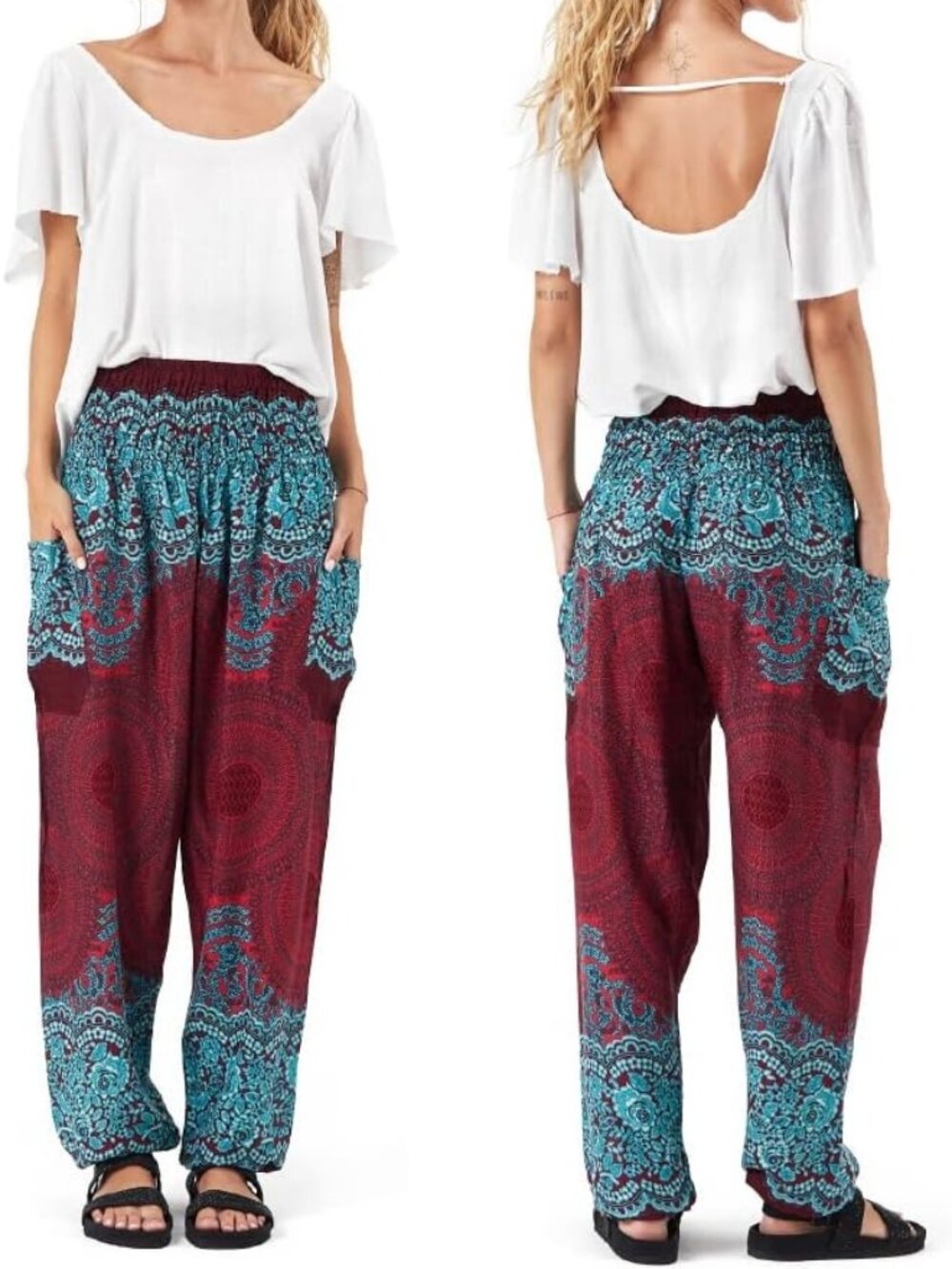 Happy Trunks Bojo Mandala Harem Pants Smocked Waist Pockets L